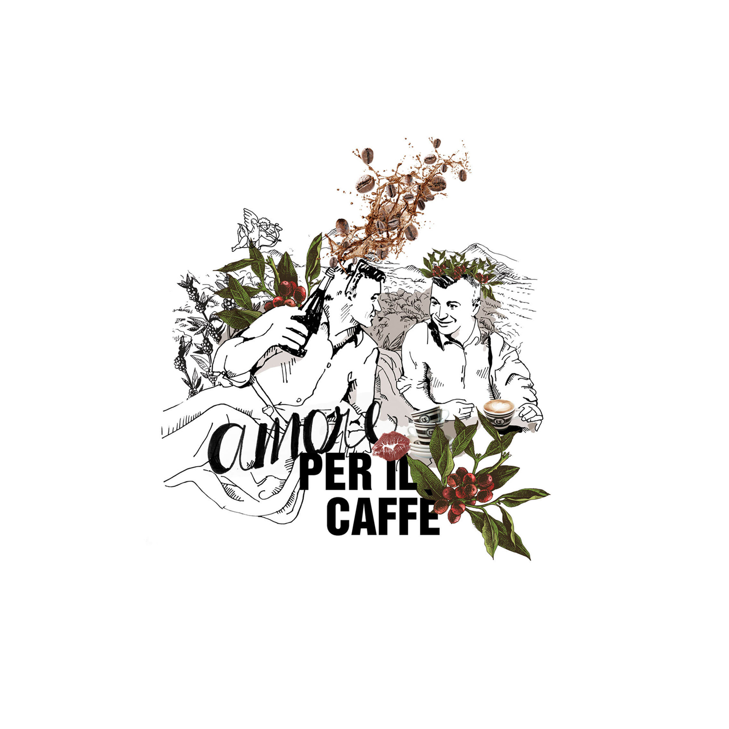 Illustrationen, Caffè Gemelli, Josef und Bernd Kirisits, Collage, Kaffe, Leidenschaft, Liebe, Amore, italienischer Kaffee, Kaffeebohnen