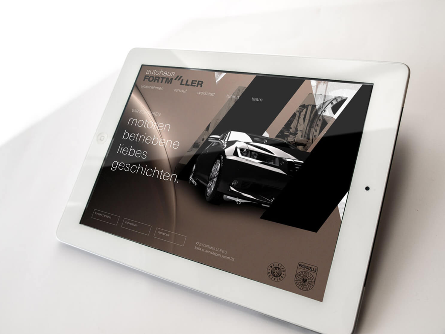 Autohaus Fortmüller, Corporate Design, Branding, Firmenauftritt, Grafik, Werbung, Logo, Website, Tablet, Internetauftritt