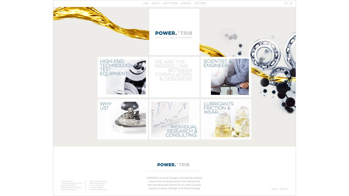 powertrib, Corporate Design, Forschung, Labor, Logo, Tribologie, exploring, Marketing, Website, Slogan, Imagedesign